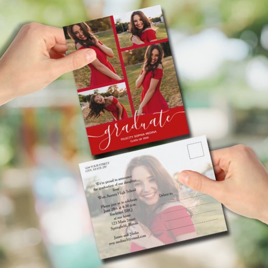 Multi Foto Scarlet Rood Afstuderen Invitation Briefkaart