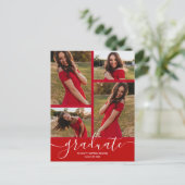 Multi Foto Scarlet Rood Afstuderen Invitation Briefkaart (Staand voorkant)