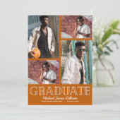 Multi Foto Verbrand Sinaasappel Afstudeerfeest Kaart (Staand voorkant)