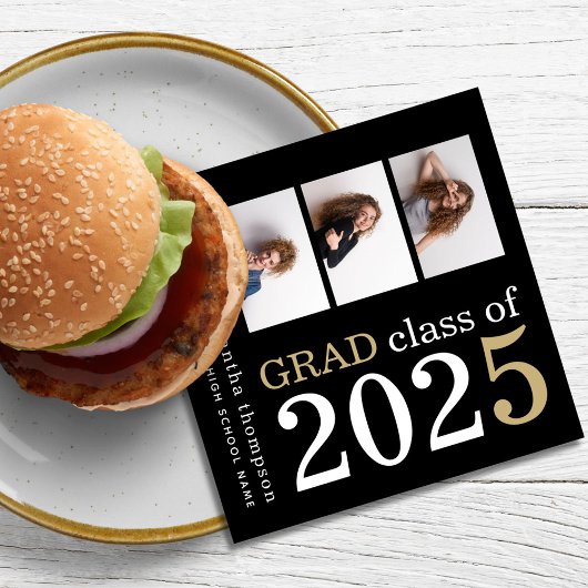 Multi foto White Gold Text Black 2023 Graduation Servet