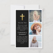 Multi Foto Zwart Goud Kruis Sympathie begrafenis Bedankkaart (Voorkant)