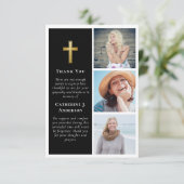 Multi Foto Zwart Goud Kruis Sympathie begrafenis Bedankkaart (Staand voorkant)