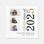 Multi foto Zwart Goud Tekst Wit 2025 Afstuderen Servet (Voorkant)