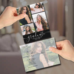 Multi Foto Zwart Graduation Party uitnodiging