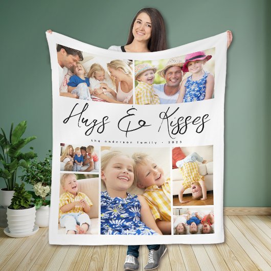 Multi Fotocollage Hugs & Kisses Familie Fleece Deken