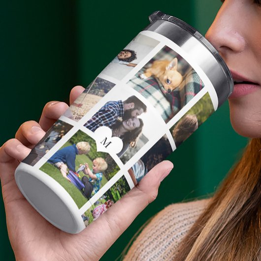 Multi-fotocollage met monogram, persoonlijk en mod geïsoleerde drinkbeker
