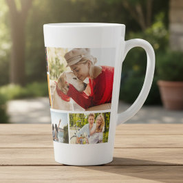 Multi-fotocollage Moderne Gepersonaliseerde Naam Latte Mok