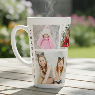 Multi-fotocollage Moderne Gepersonaliseerde Naam Latte Mok