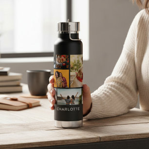 Multi-fotocollage Moderne Gepersonaliseerde Naam Waterfles
