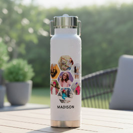 Multi-fotocollage Moderne Gepersonaliseerde naam  Waterfles