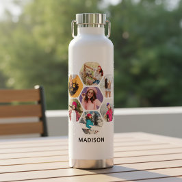 Multi-fotocollage Moderne Gepersonaliseerde Naam Waterfles