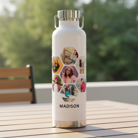 Multi-fotocollage Moderne Gepersonaliseerde Naam Waterfles