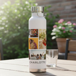 Multi-fotocollage Moderne Gepersonaliseerde Naam Waterfles