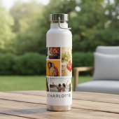Multi-fotocollage Moderne Gepersonaliseerde Naam Waterfles