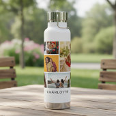 Multi-fotocollage Moderne Gepersonaliseerde Naam Waterfles