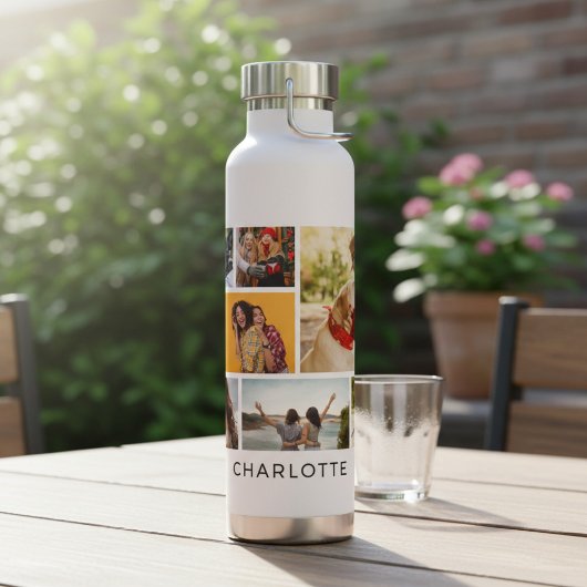 Multi-fotocollage Moderne Gepersonaliseerde Naam Waterfles