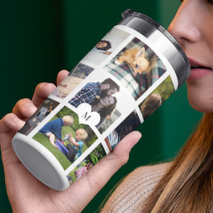 Multi fotocollage monogram gepersonaliseerd modern geïsoleerde drinkbeker