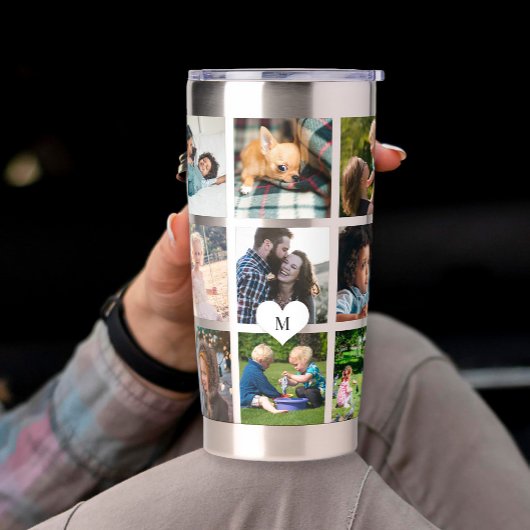 Multi fotocollage monogram gepersonaliseerd modern geïsoleerde drinkbeker