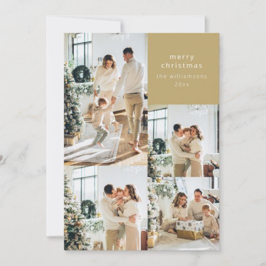 Multi Fotocollage Retro Zwart Goud Kerstmis Feestdagenkaart (Voorkant)
