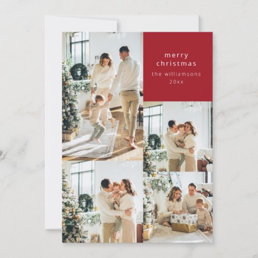 Multi Fotocollage Rode Baubles Retro Kerstmis Feestdagenkaart (Voorkant)