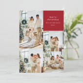 Multi Fotocollage Rode Baubles Retro Kerstmis Feestdagenkaart (Staand voorkant)