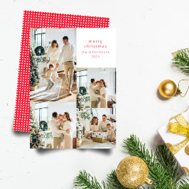 Multi fotocollage rode polka stippen retro kerst feestdagenkaart