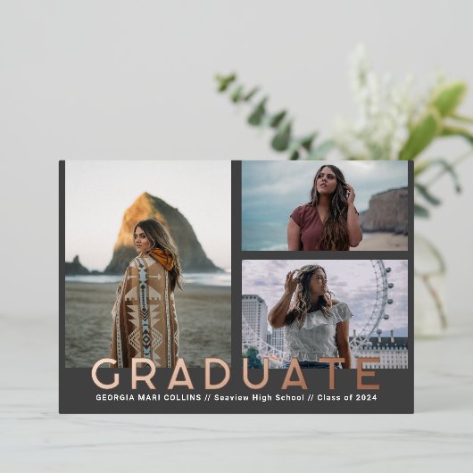 Multi foto's Afstuderen foto aankondiging (Staand Voorkant)