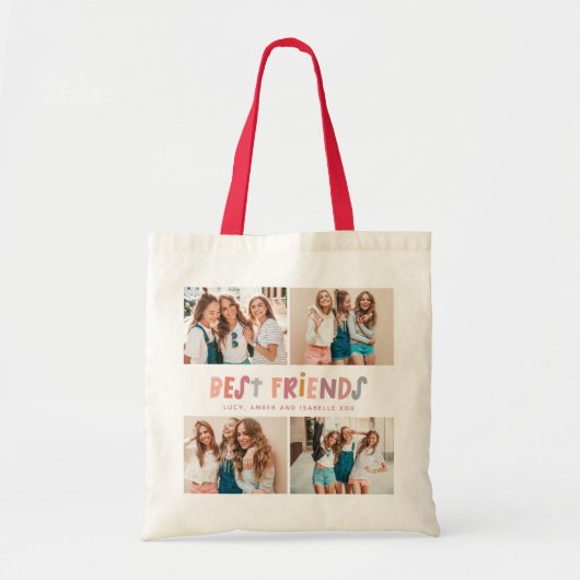 Multi foto's kleurrijke leuke typografie beste vri tote bag (Voorkant)