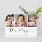 Multi Fotoscript met hart nieuwe baby foto's Bedankkaart (Staand voorkant)