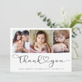 Multi Fotoscript met hart nieuwe baby foto's Bedankkaart (Staand voorkant)