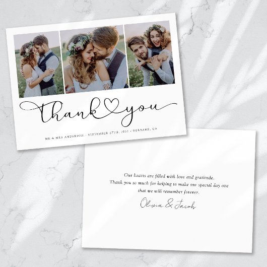 Multi-fotoscript met Heart Weddenfoto Bedankkaart