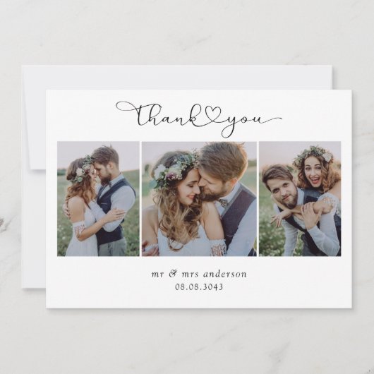 Multi-fotoscript met Heart Weddenfoto Bedankkaart (Voorkant)