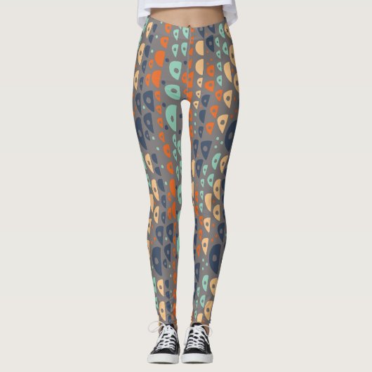 Multi gekleurd abstract blauwgroen, sinaasappel, b leggings (Voorkant)