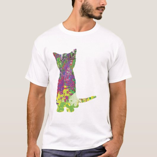 Multi gekleurd kat silhouet ontwerp t-shirt (Voorkant)