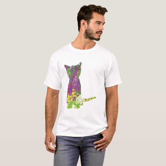 Multi gekleurd kat silhouet ontwerp t-shirt (Voorkant volledig)