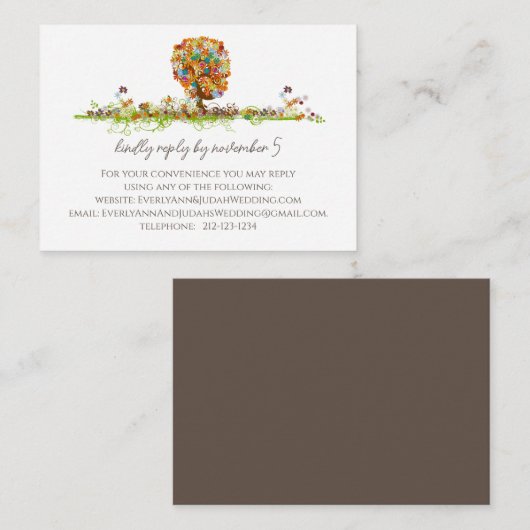 Multi Gekleurde Bloem Liefdesboom RSVP Informatiekaartje (Voorkant / Achterkant)