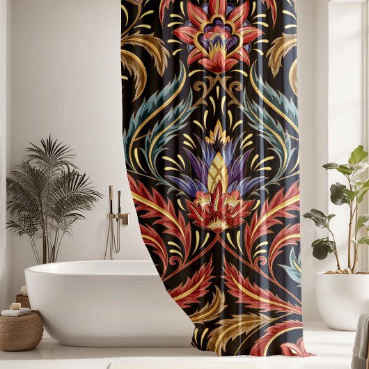 Multi gekleurde Bloemen Damast Douchegordijn