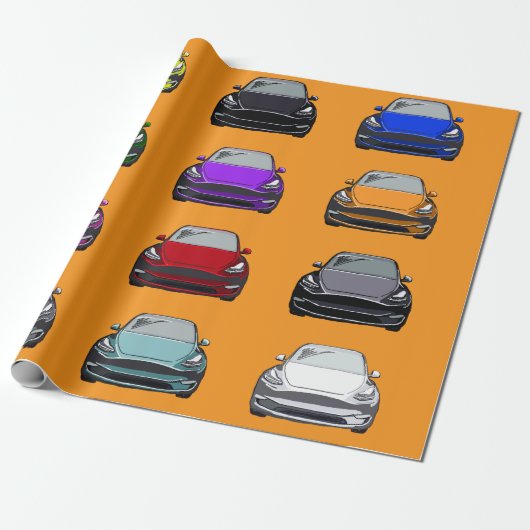 Multi gekleurde elektrische auto SUV auto Sinaasap Cadeaupapier (Uitgerold)