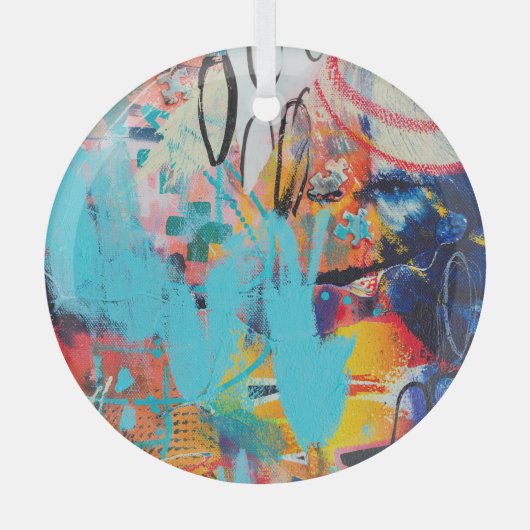 Multi gekleurde gemengde media art glas ornament (Voorkant)