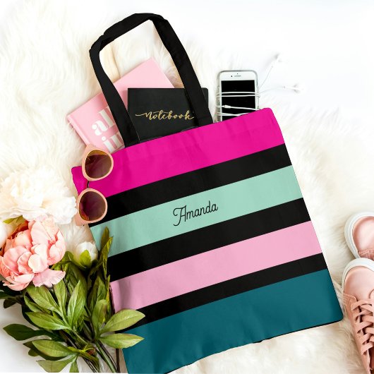 Multi gekleurde gestreepte Pretty Minimaal Tote Bag