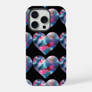 Multi gekleurde hartverf op hout iPhone 15 pro case