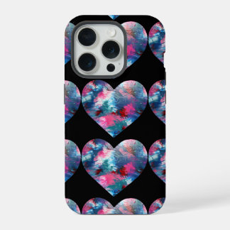 Multi gekleurde hartverf op hout iPhone 15 pro case