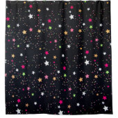 Multi gekleurde klassieke kerststerren op zwart douchegordijn (Voorkant)