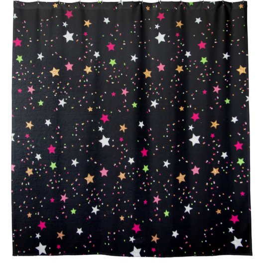 Multi gekleurde klassieke kerststerren op zwart douchegordijn (Voorkant)