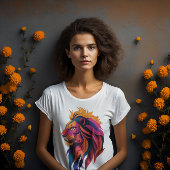 Multi Gekleurde Moderne Digitale kunstleeuw zonson T-shirt