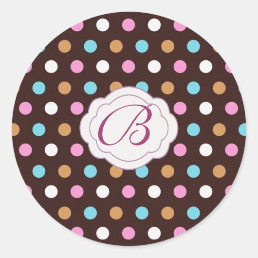 Multi - gekleurde polka dot Monogram Gift Label La (Voorkant)