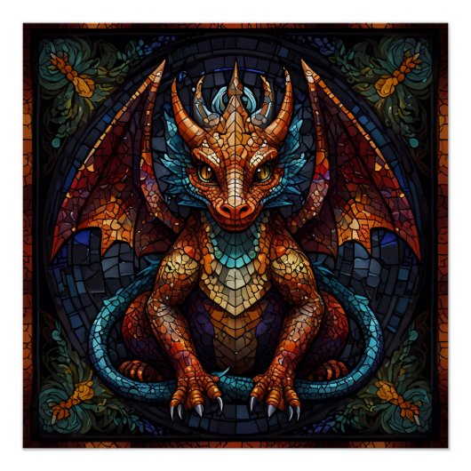 Multi Gekleurde regenboog Dragon Perfect Poster (Voorkant)