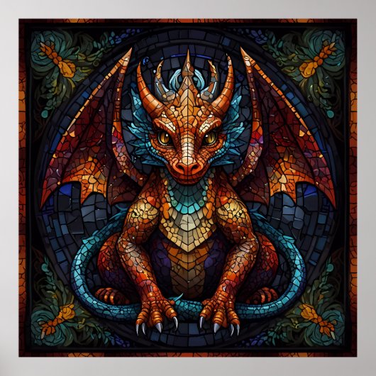 Multi Gekleurde regenboog Dragon Poster (Voorkant)