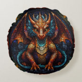 Multi Gekleurde regenboog Dragon Rond Kussen (Voorkant)