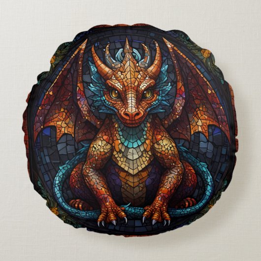 Multi Gekleurde regenboog Dragon Rond Kussen (Voorkant)